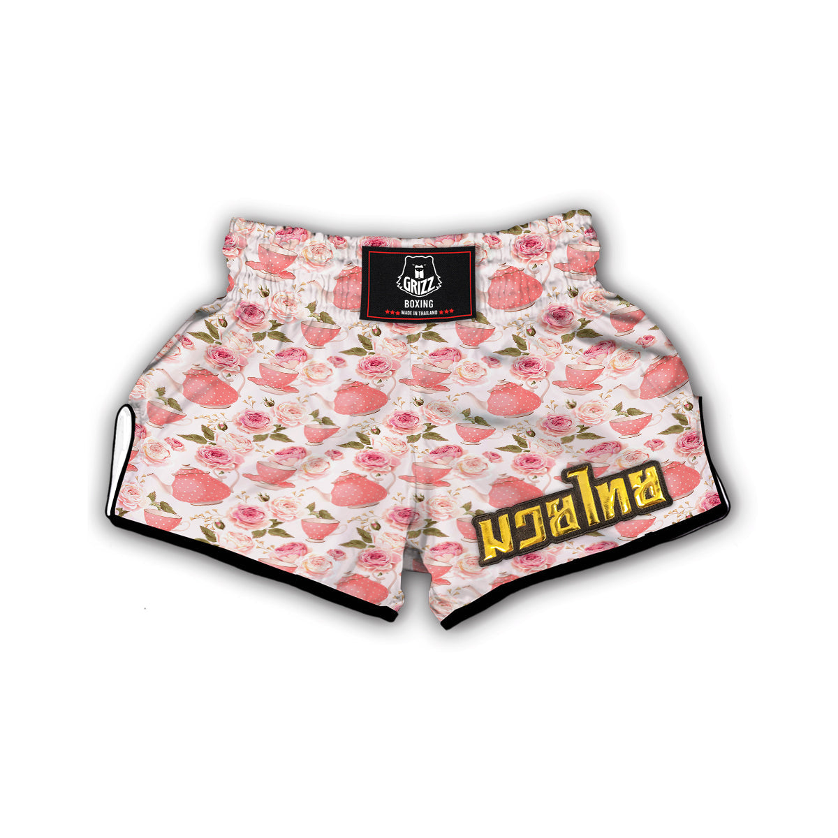 Teapot And Pink Rose Print Pattern Muay Thai Boxing Shorts-grizzshop