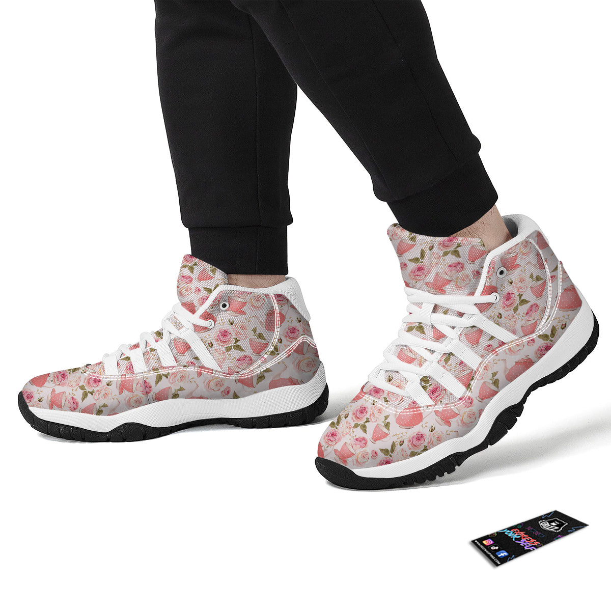 Teapot And Pink Rose Print Pattern White Bball Shoes-grizzshop