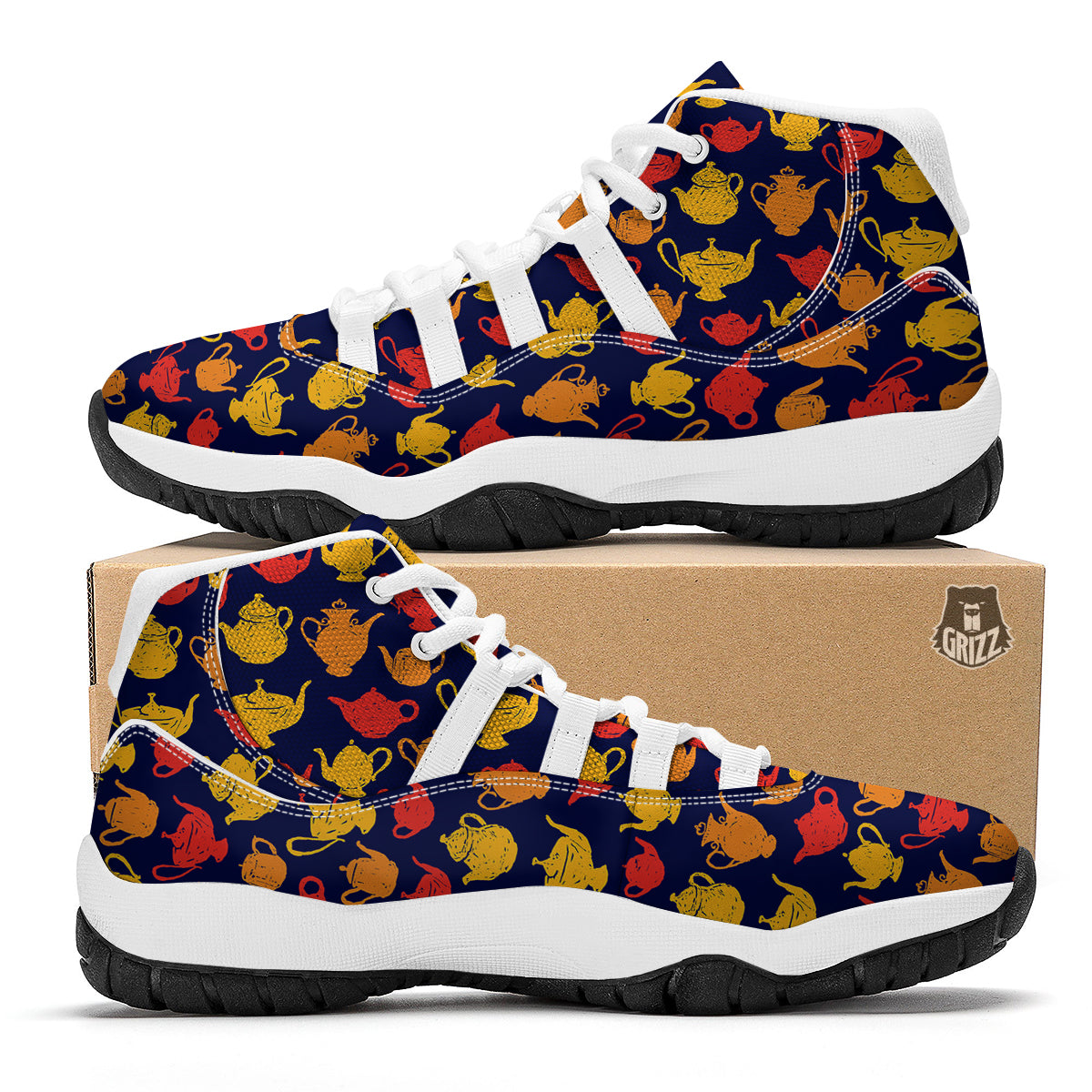 Teapot Watercolor Print Pattern White Bball Shoes-grizzshop
