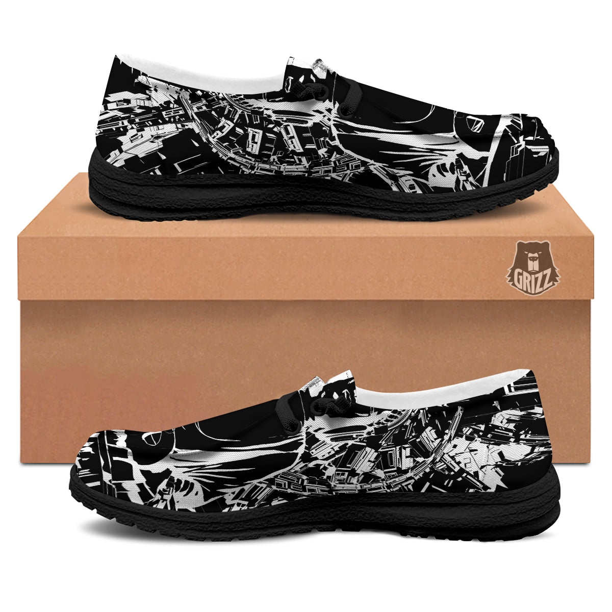 Technical Buddha Black And White Print Black Loafers-grizzshop