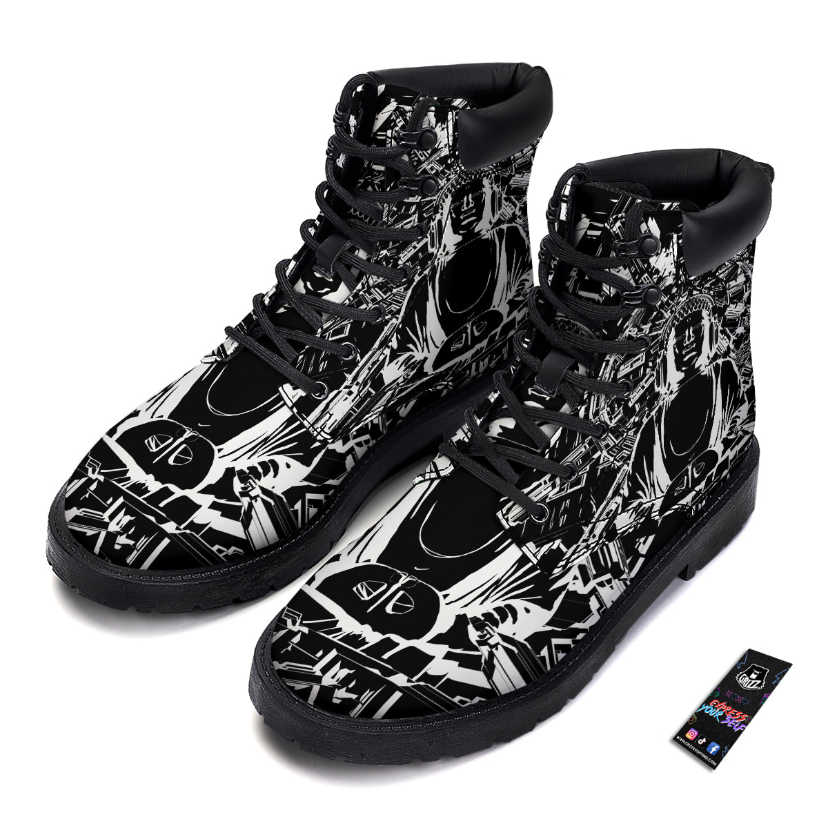 Technical Buddha Black And White Print Boots-grizzshop
