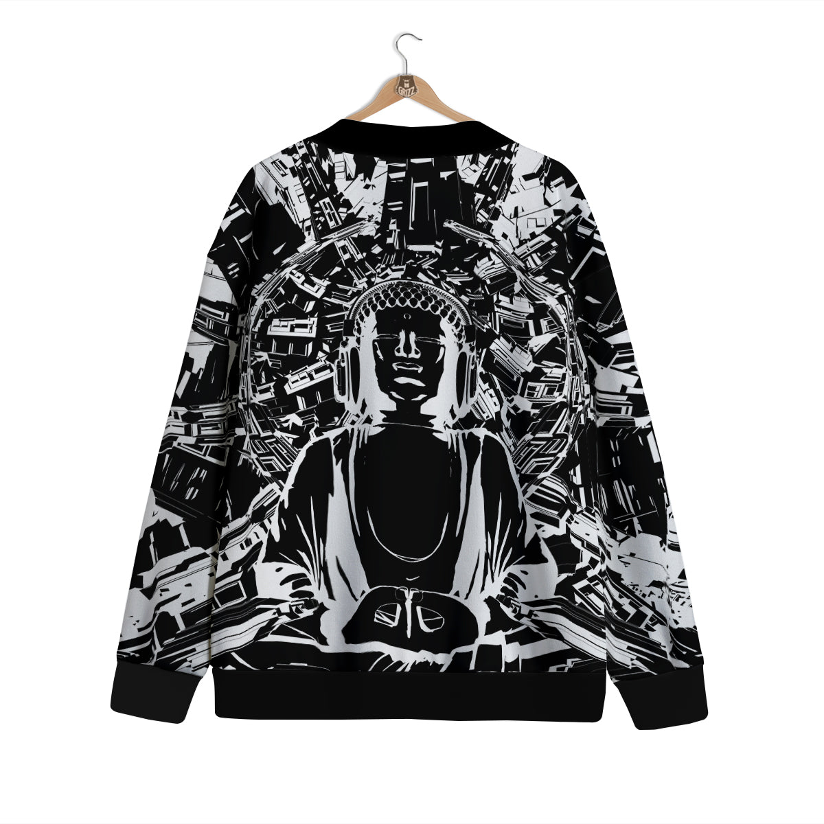 Technical Buddha Black And White Print Cardigan-grizzshop