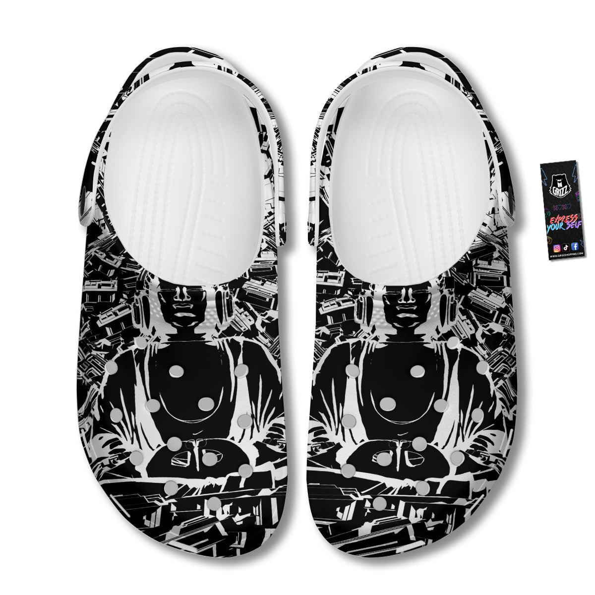 Technical Buddha Black And White Print Clog-grizzshop