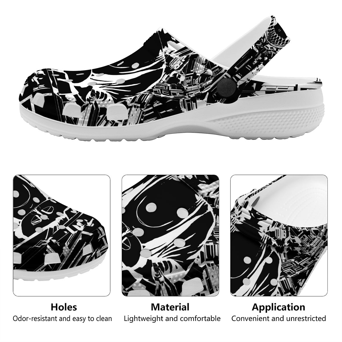 Technical Buddha Black And White Print Clog-grizzshop