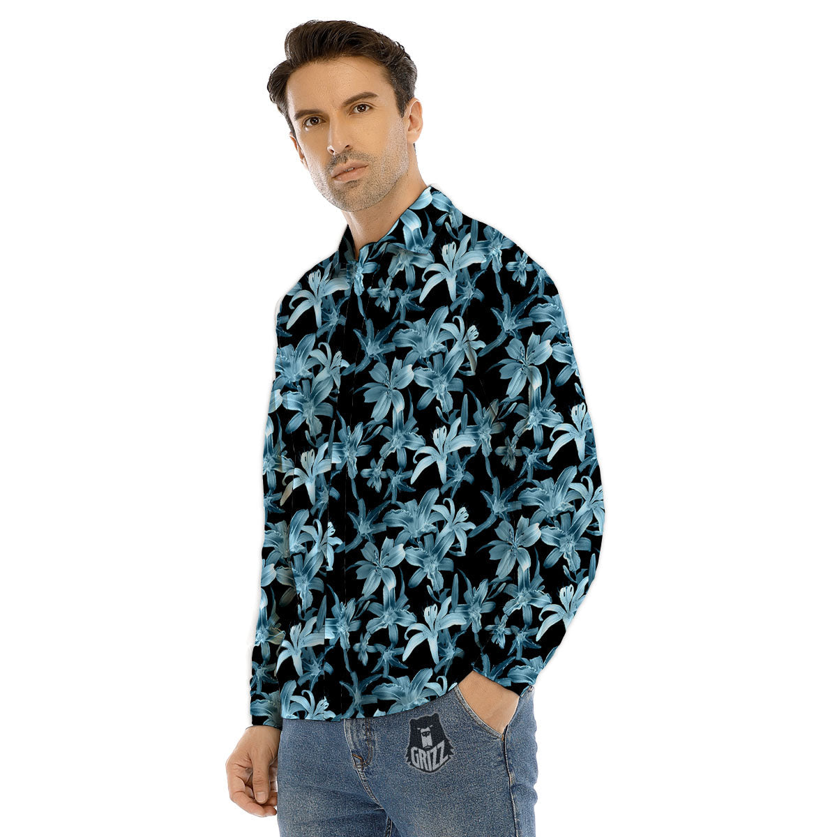Technical Buddha Black And White Print Men's Dress Shirts-grizzshop