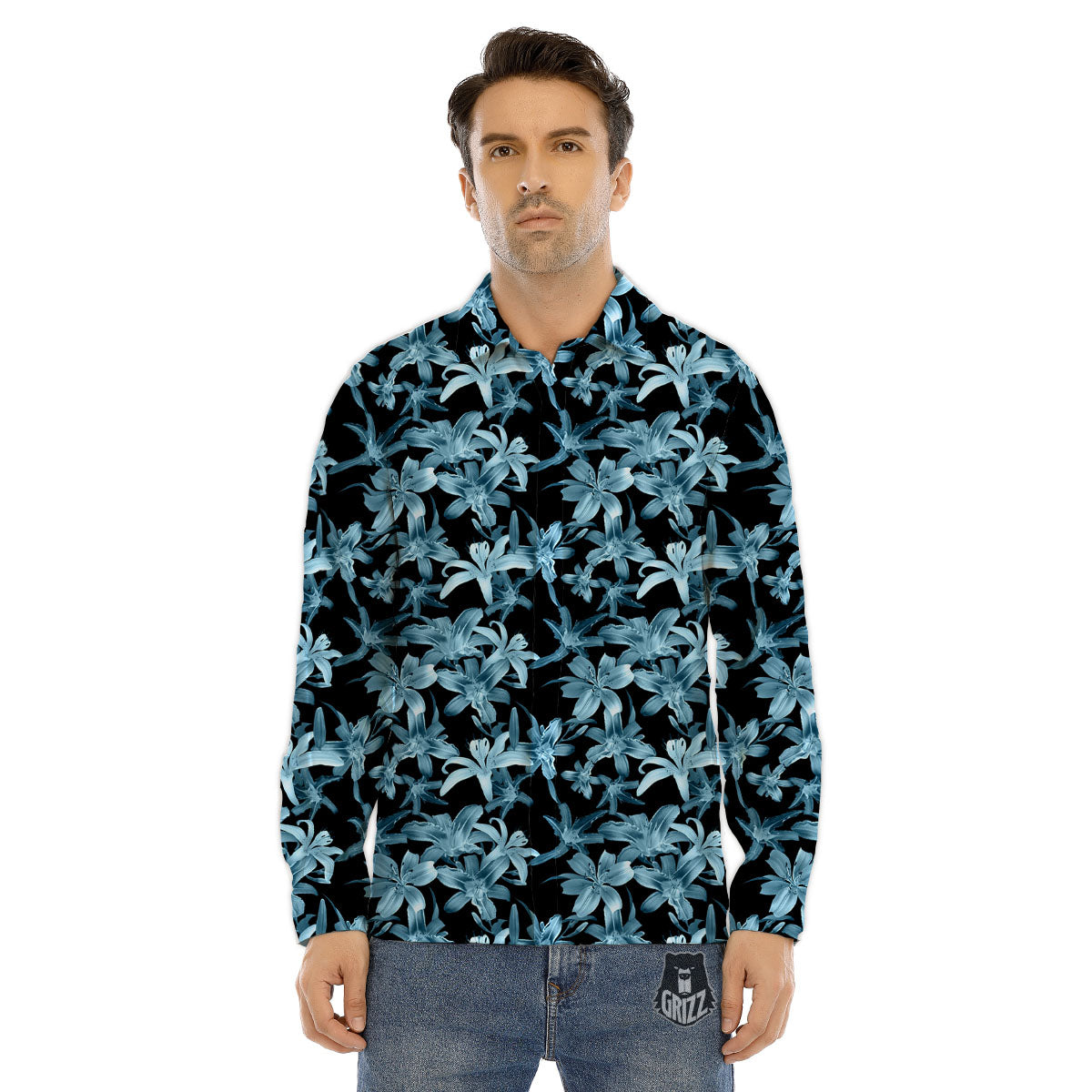 Technical Buddha Black And White Print Men's Dress Shirts-grizzshop