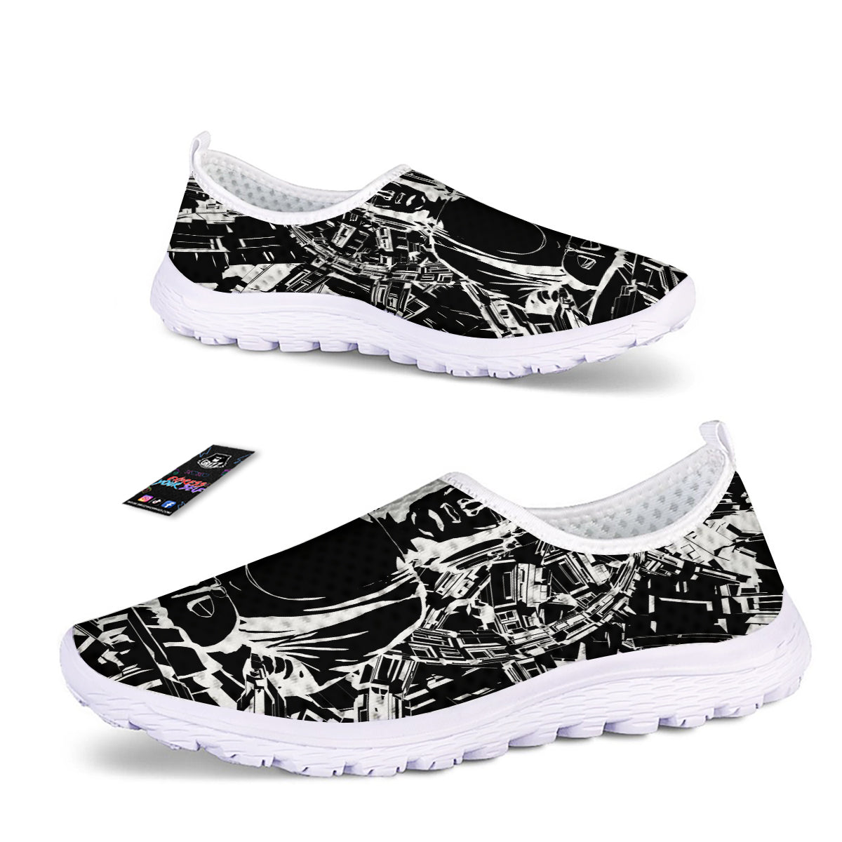 Technical Buddha Black And White Print Nurse Shoes-grizzshop