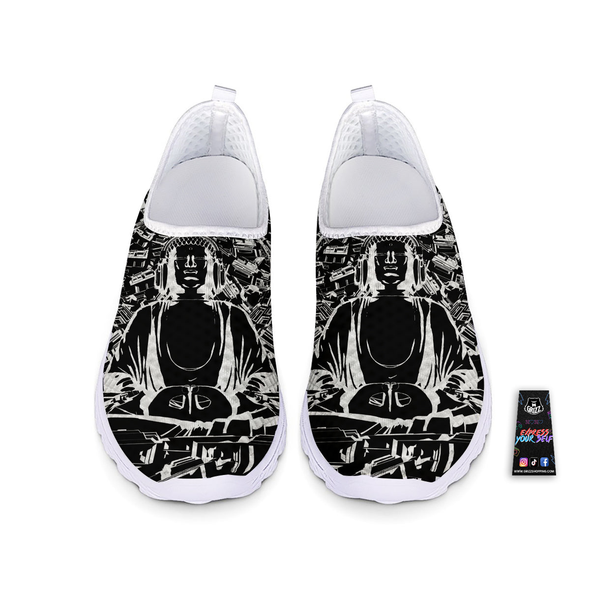 Technical Buddha Black And White Print Nurse Shoes-grizzshop