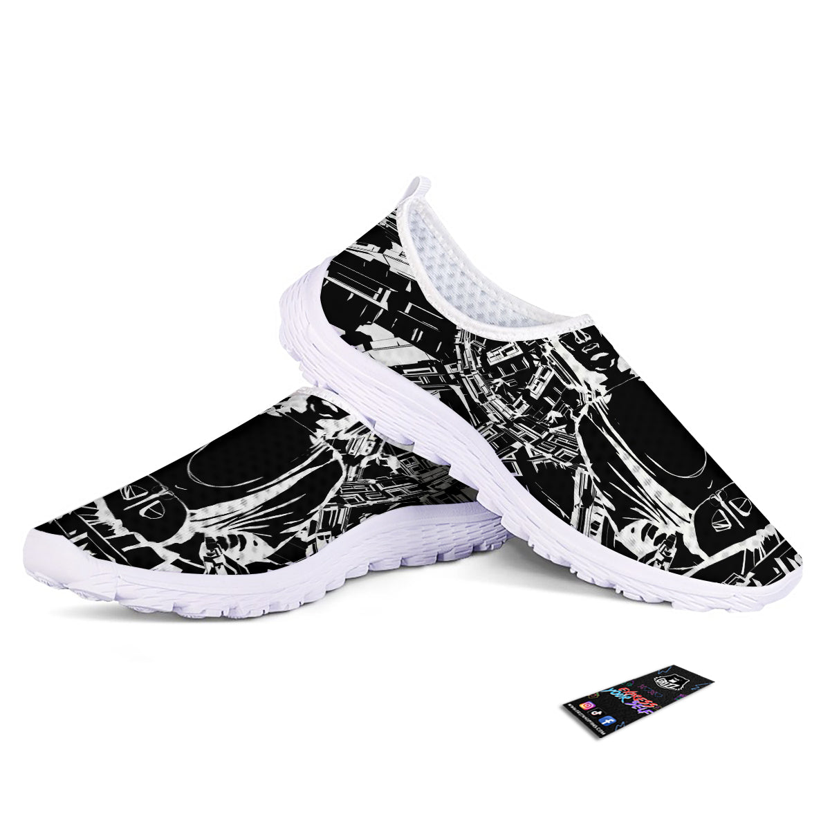 Technical Buddha Black And White Print Nurse Shoes-grizzshop