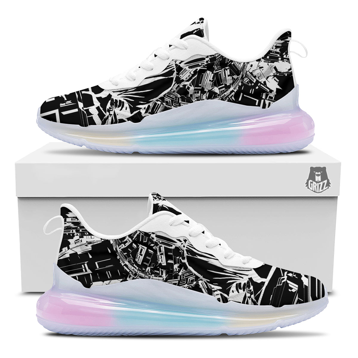 Technical Buddha Black And White Print Running Sneakers-grizzshop