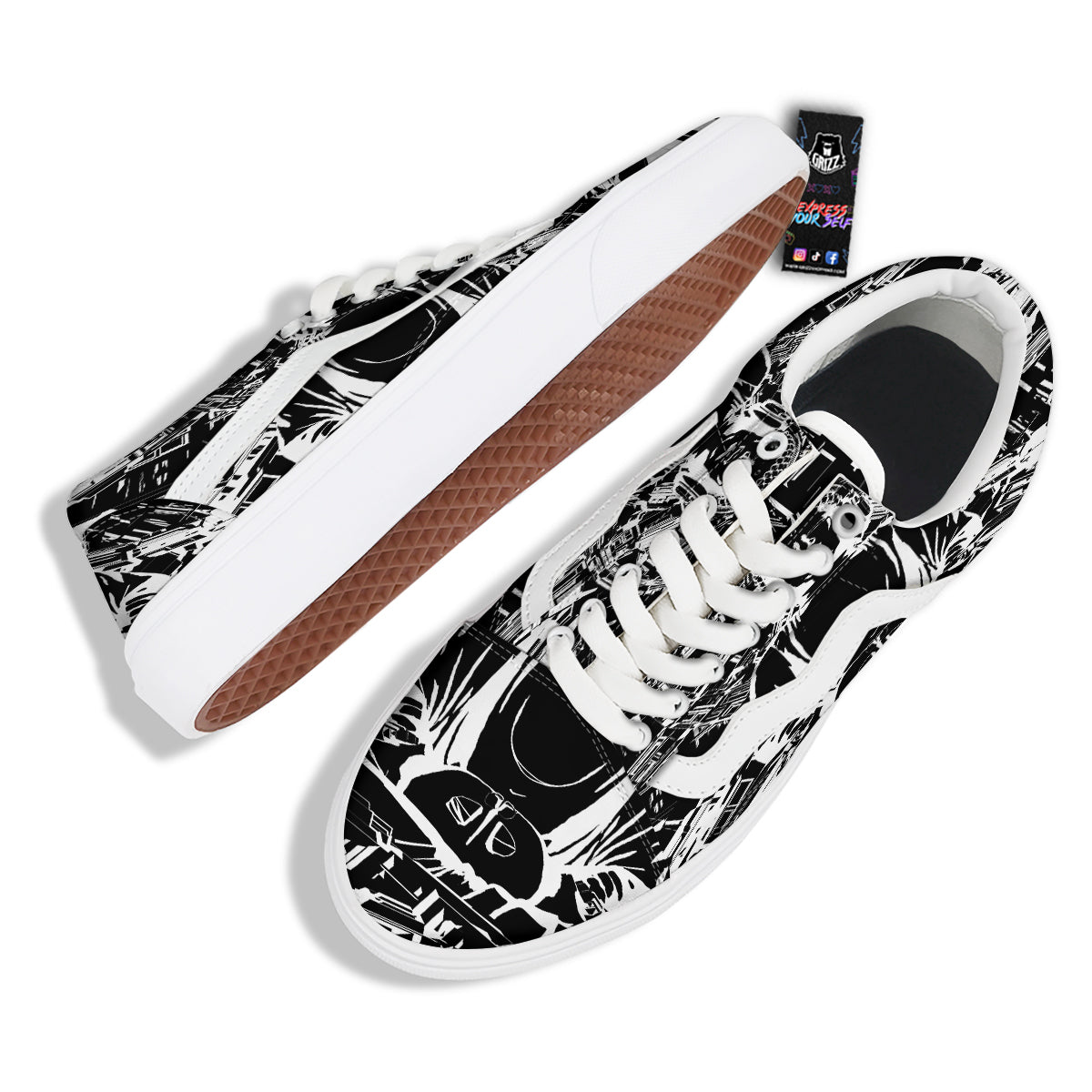 Technical Buddha Black And White Print Skate Shoes-grizzshop
