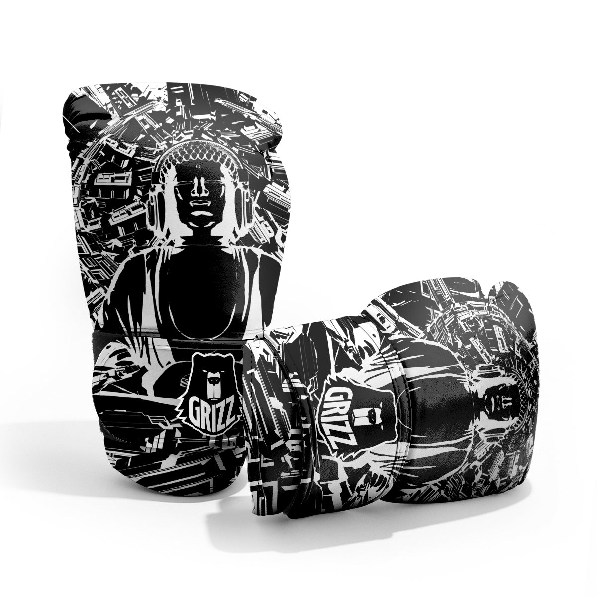 Technical Buddha Black And White Print Pro Boxing Glove