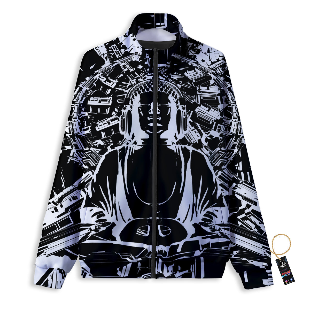 Technical Buddha Black And White Print Track Jacket-grizzshop