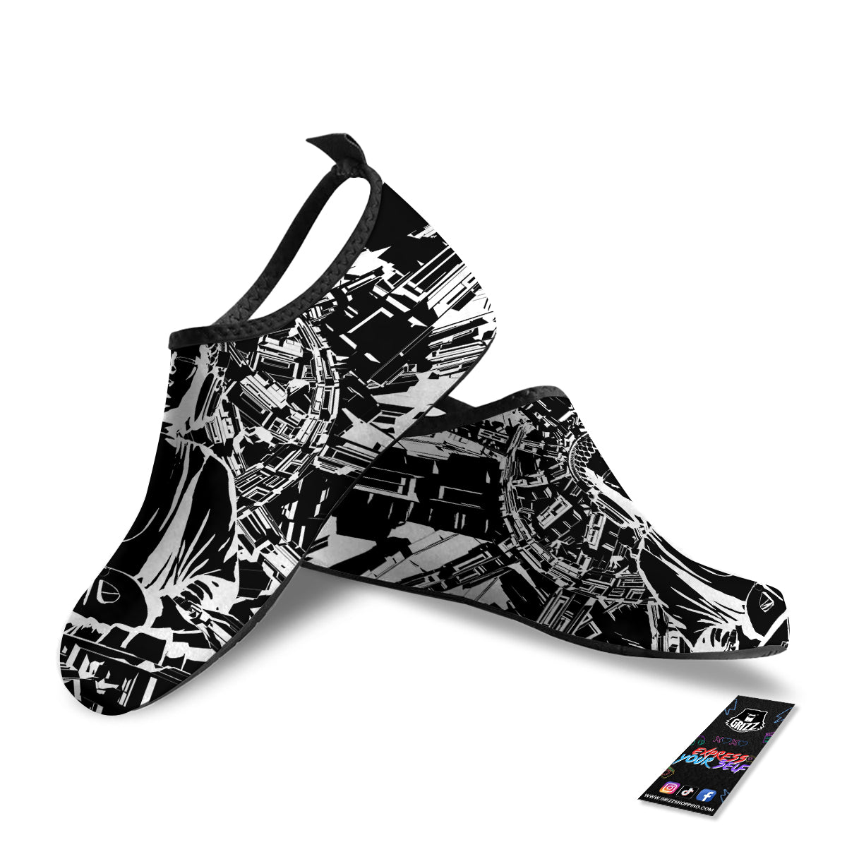 Technical Buddha Black And White Print Water Shoes-grizzshop