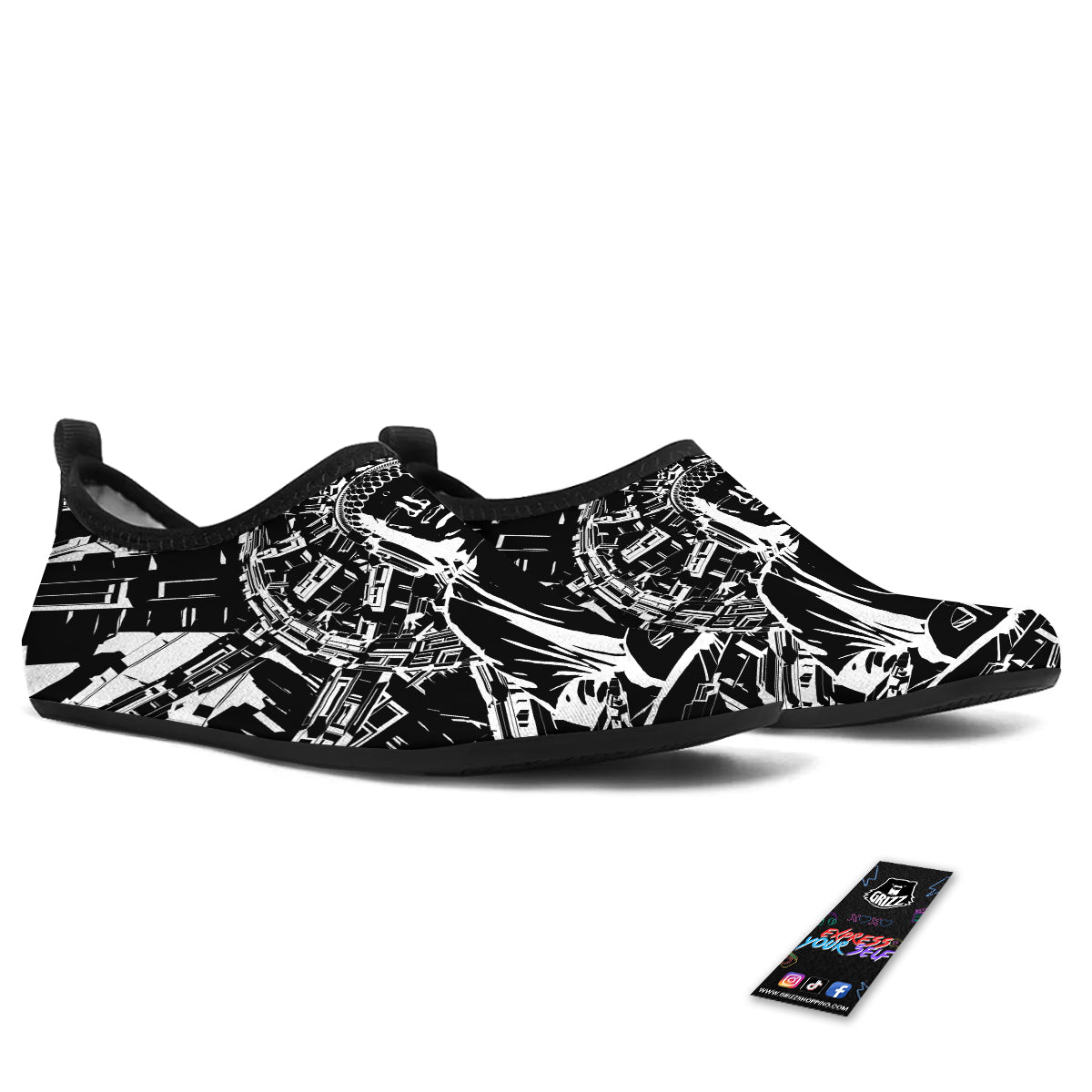 Technical Buddha Black And White Print Water Shoes-grizzshop