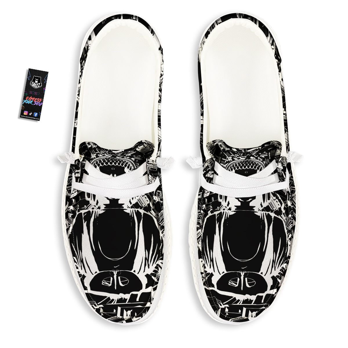 Technical Buddha Black And White Print White Loafers-grizzshop