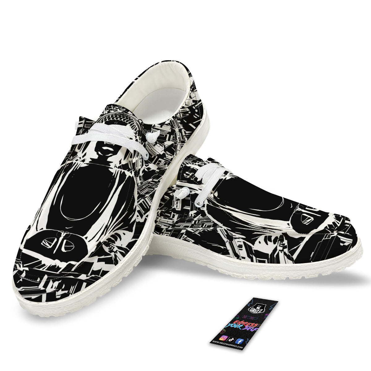 Technical Buddha Black And White Print White Loafers-grizzshop