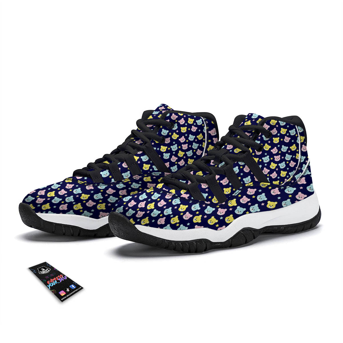 Teddy Bear Cartoon Print Pattern Black Bball Shoes-grizzshop