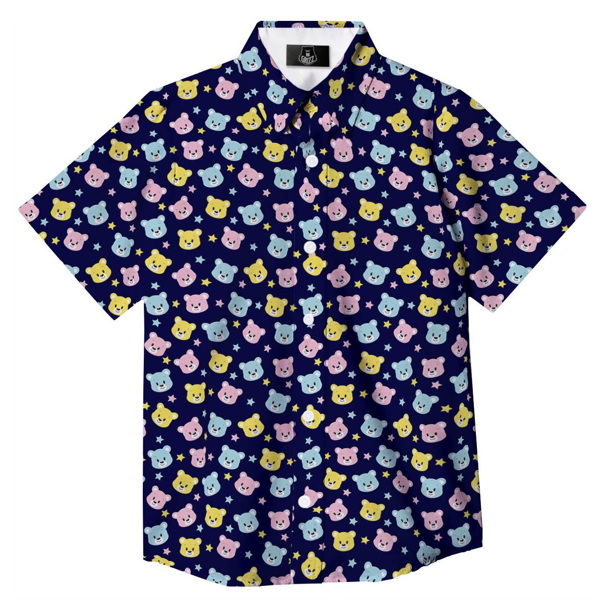 Teddy Bear Cartoon Print Pattern Button Up Shirt-grizzshop