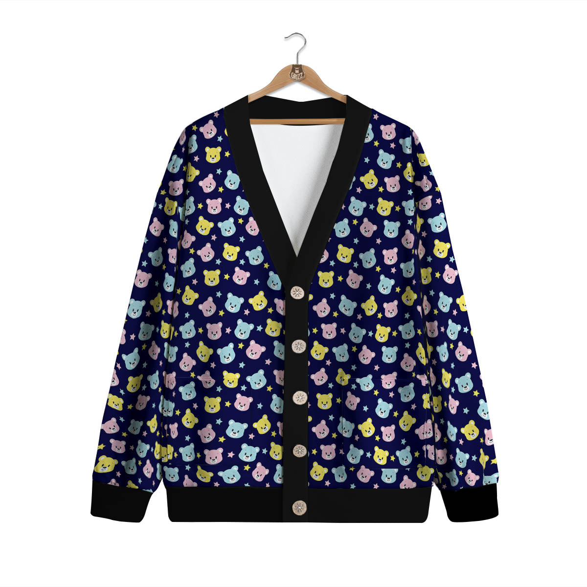Teddy Bear Cartoon Print Pattern Cardigan-grizzshop