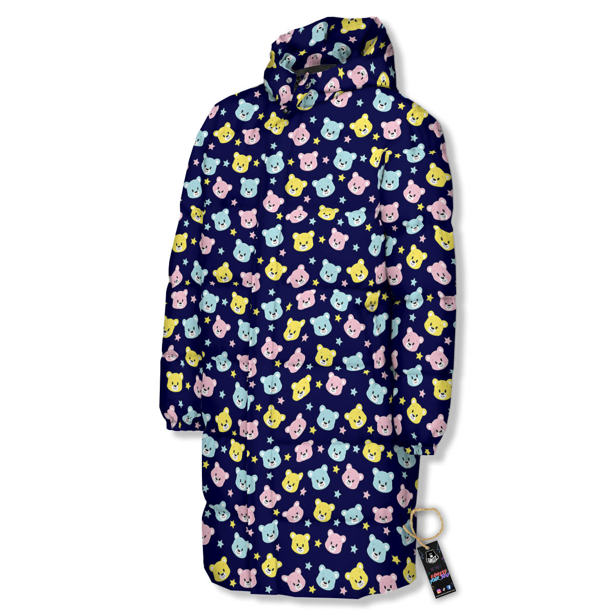 Teddy Bear Cartoon Print Pattern Long Down Jacket-grizzshop