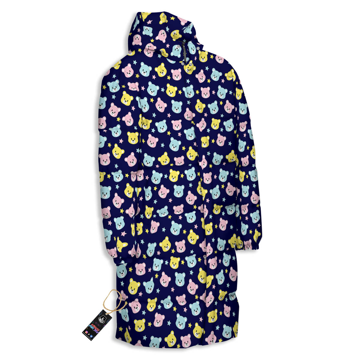 Teddy Bear Cartoon Print Pattern Long Down Jacket-grizzshop