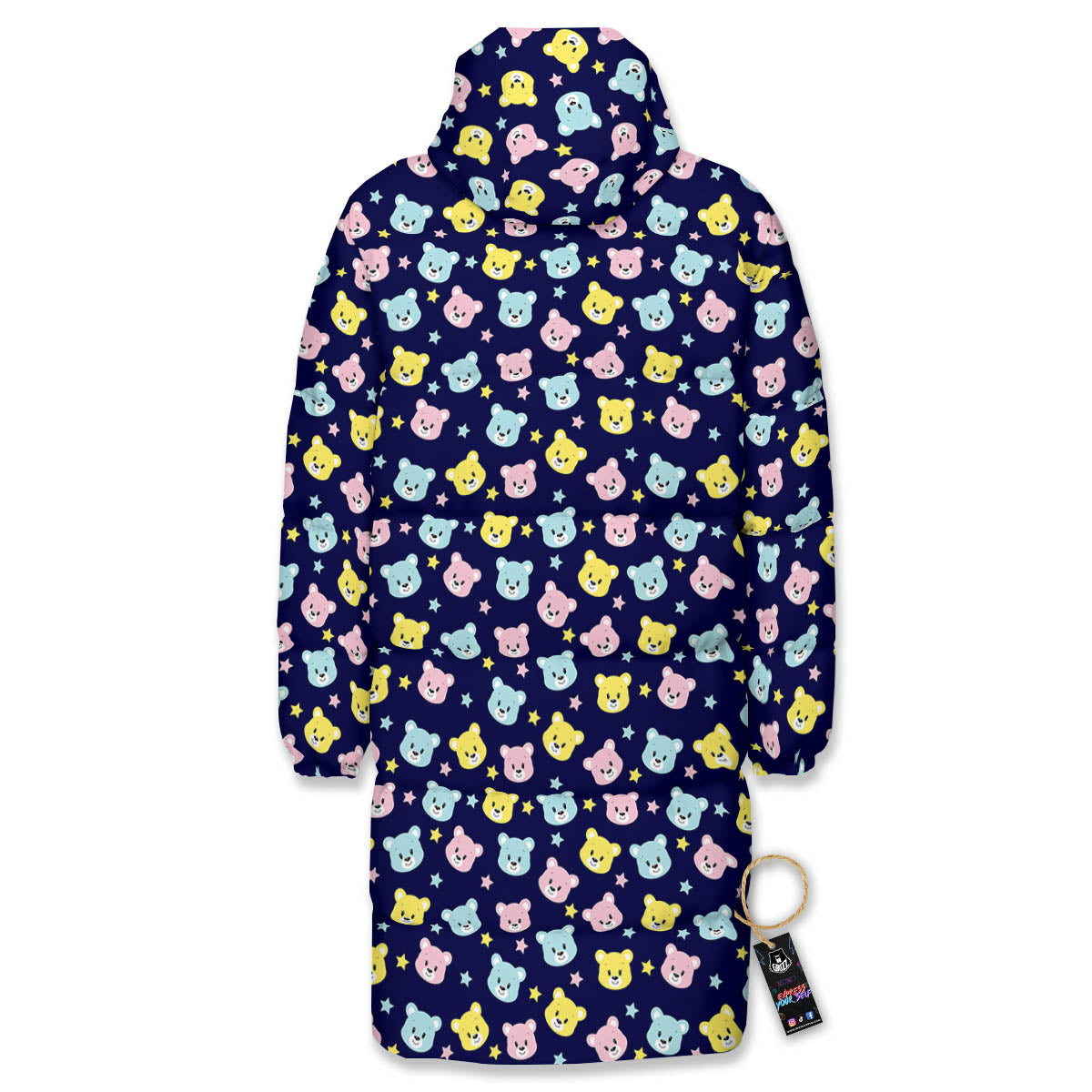 Teddy Bear Cartoon Print Pattern Long Down Jacket-grizzshop