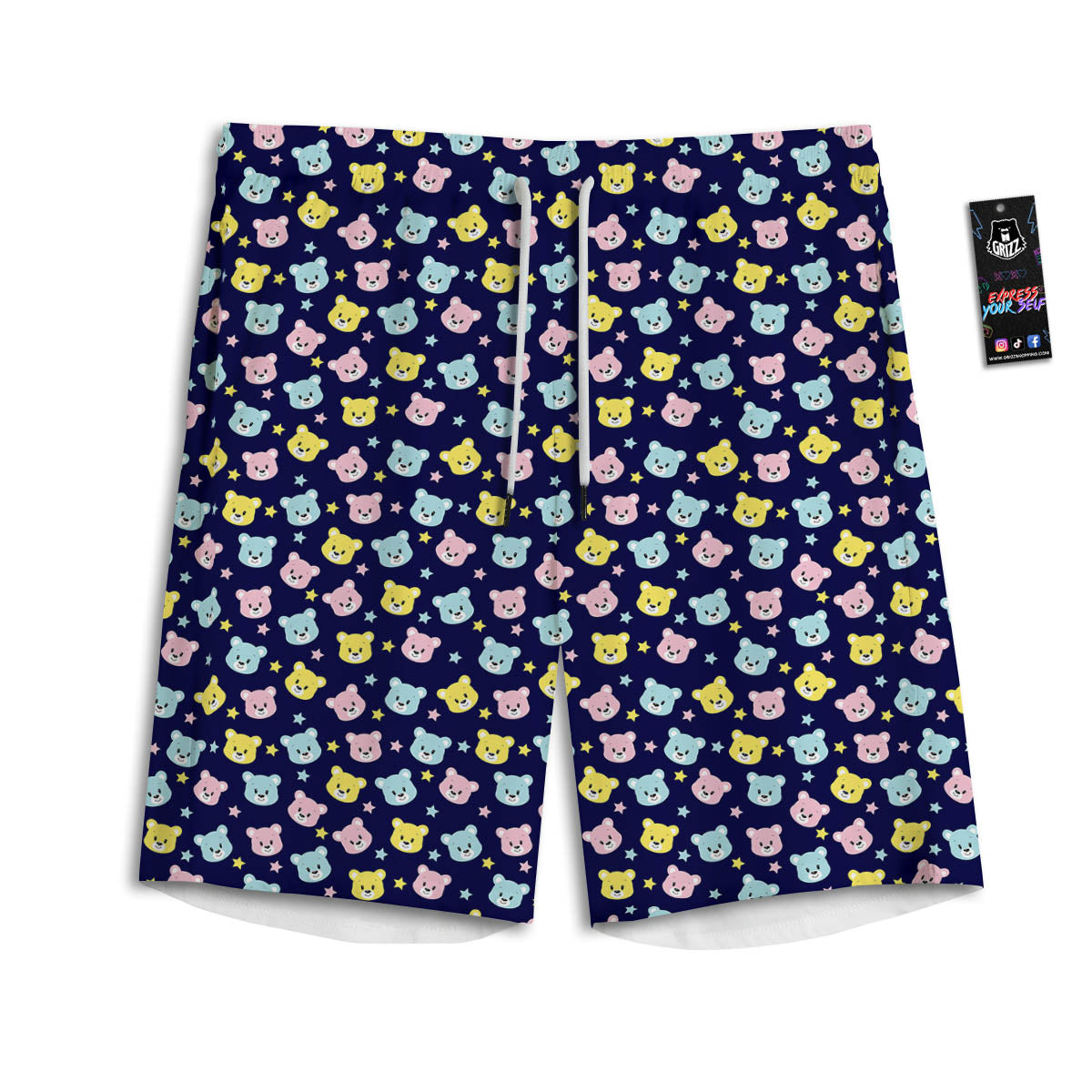 Teddy Bear Cartoon Print Pattern Men's Athletic Shorts