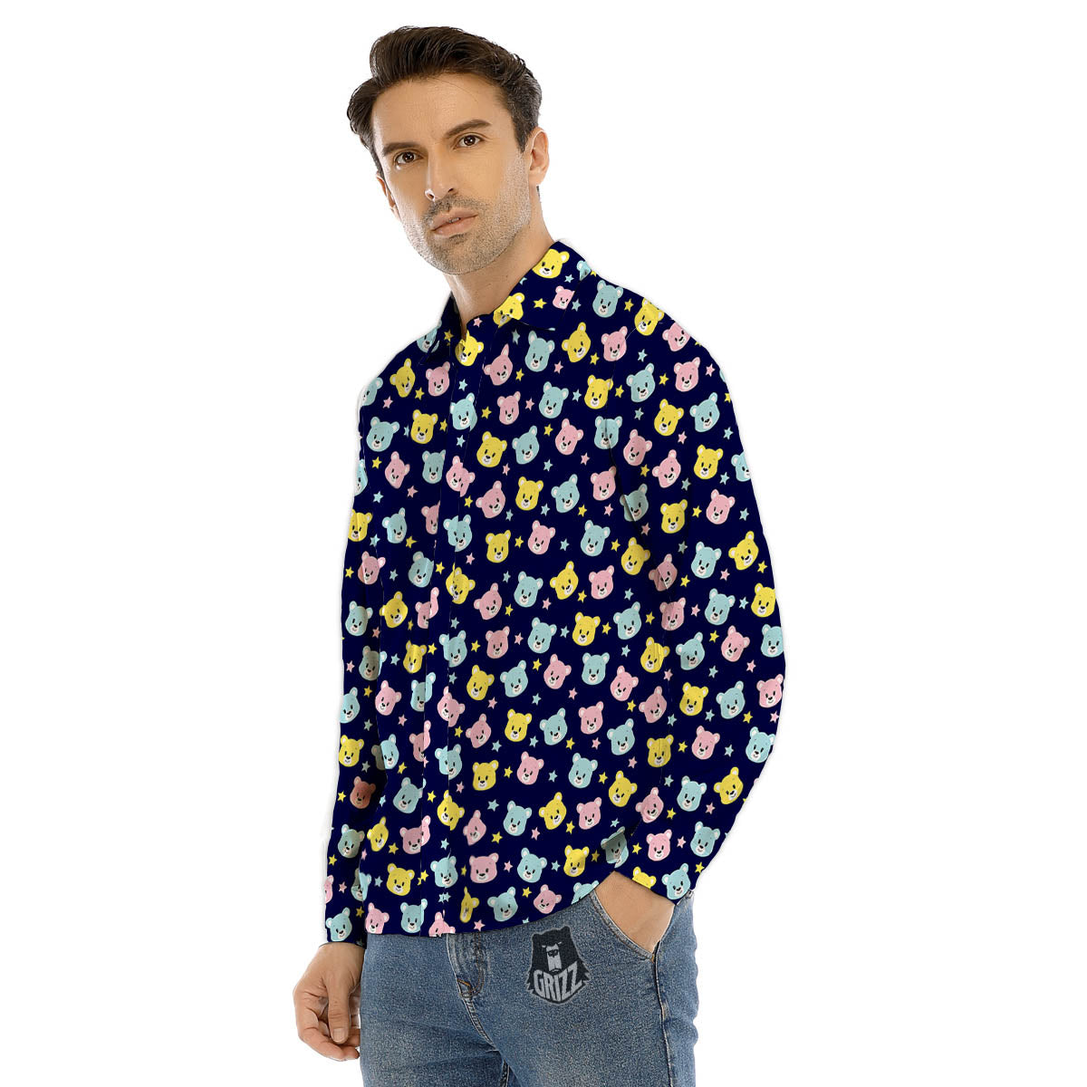 Teddy Bear Cartoon Print Pattern Men's Dress Shirts-grizzshop