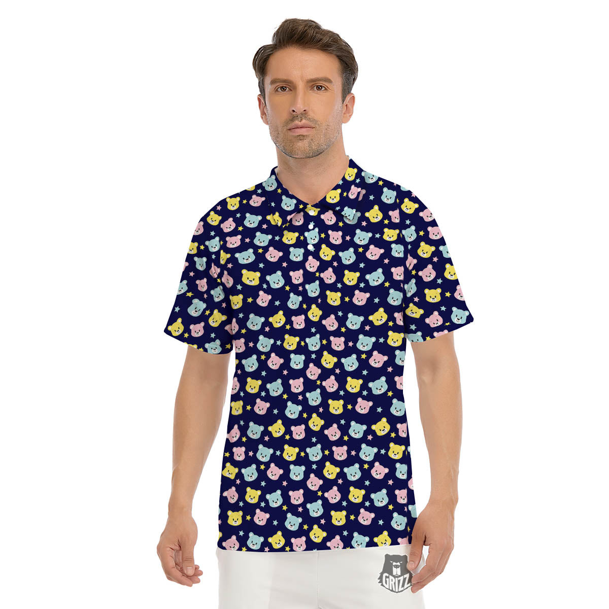 Teddy Bear Cartoon Print Pattern Men's Golf Shirts-grizzshop
