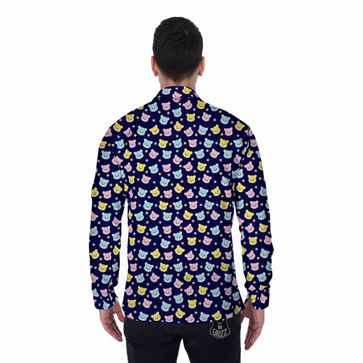 Teddy Bear Cartoon Print Pattern Men's Long Sleeve Shirts-grizzshop