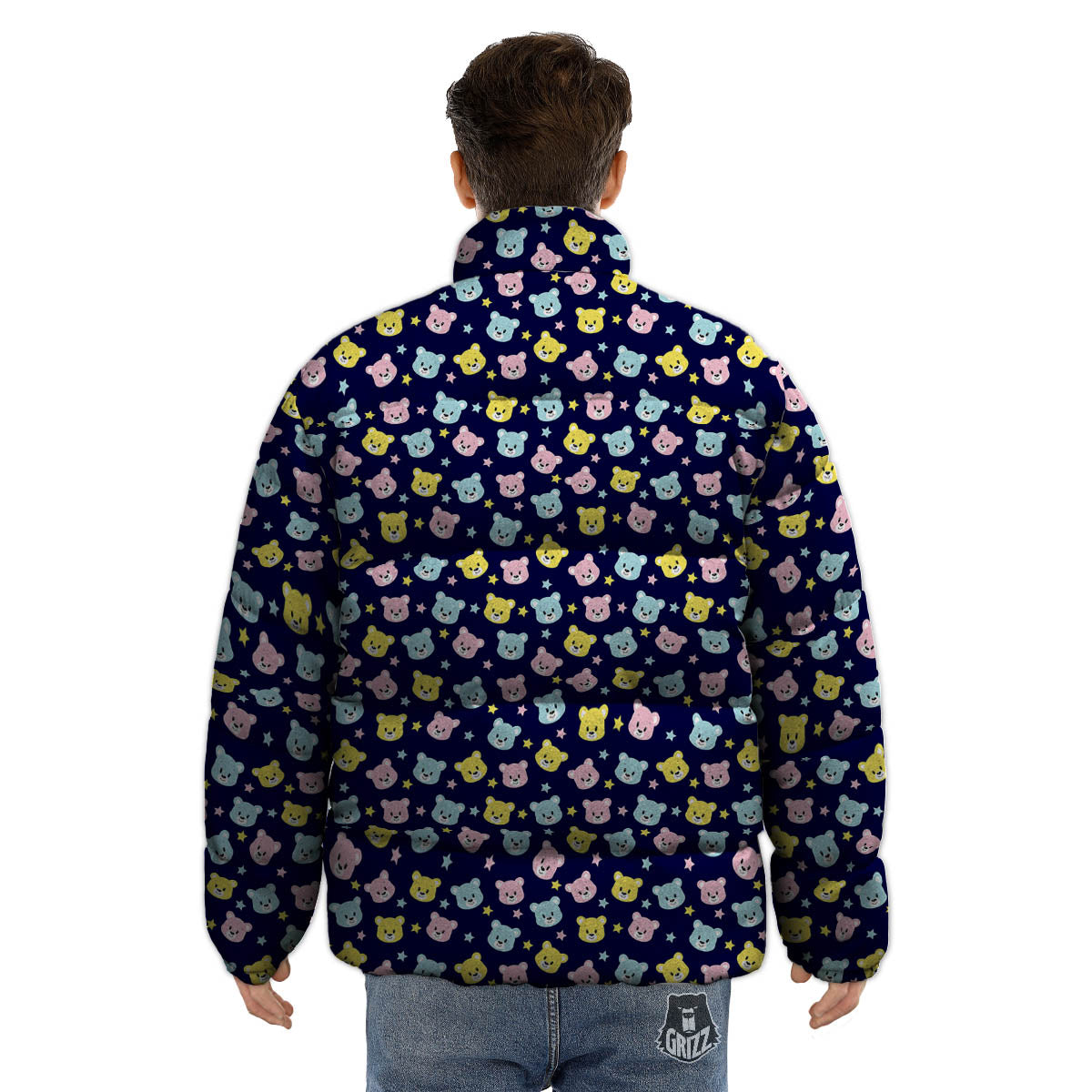 Teddy Bear Cartoon Print Pattern Puffer Jacket-grizzshop