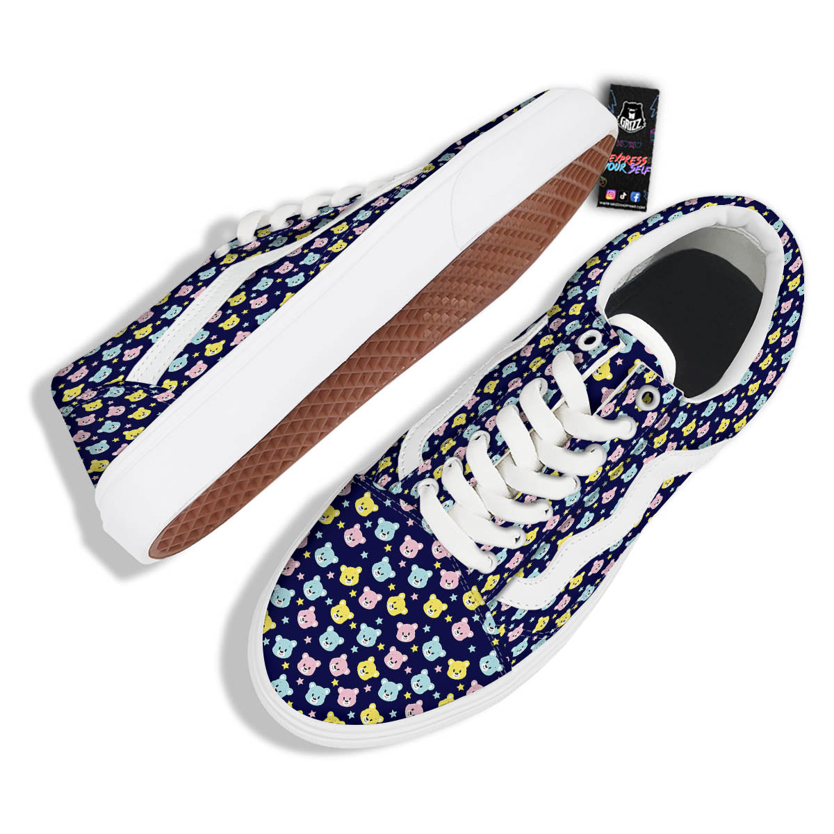 Teddy Bear Cartoon Print Pattern Skate Shoes-grizzshop