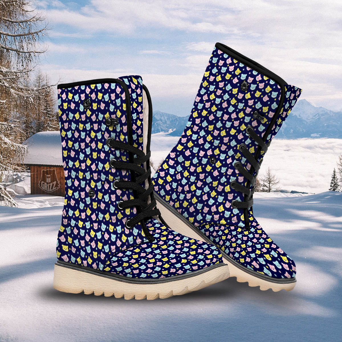 Teddy Bear Cartoon Print Pattern Snow Boots-grizzshop
