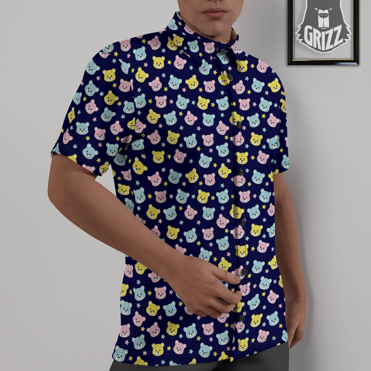 Teddy Bear Cartoon Print Pattern Untucked Shirts-grizzshop