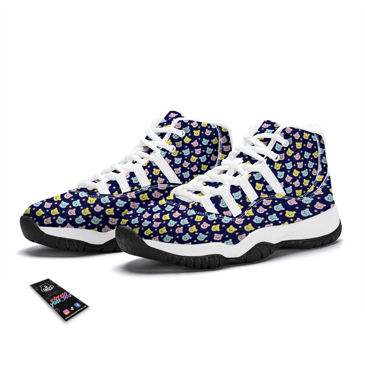 Teddy Bear Cartoon Print Pattern White Bball Shoes-grizzshop