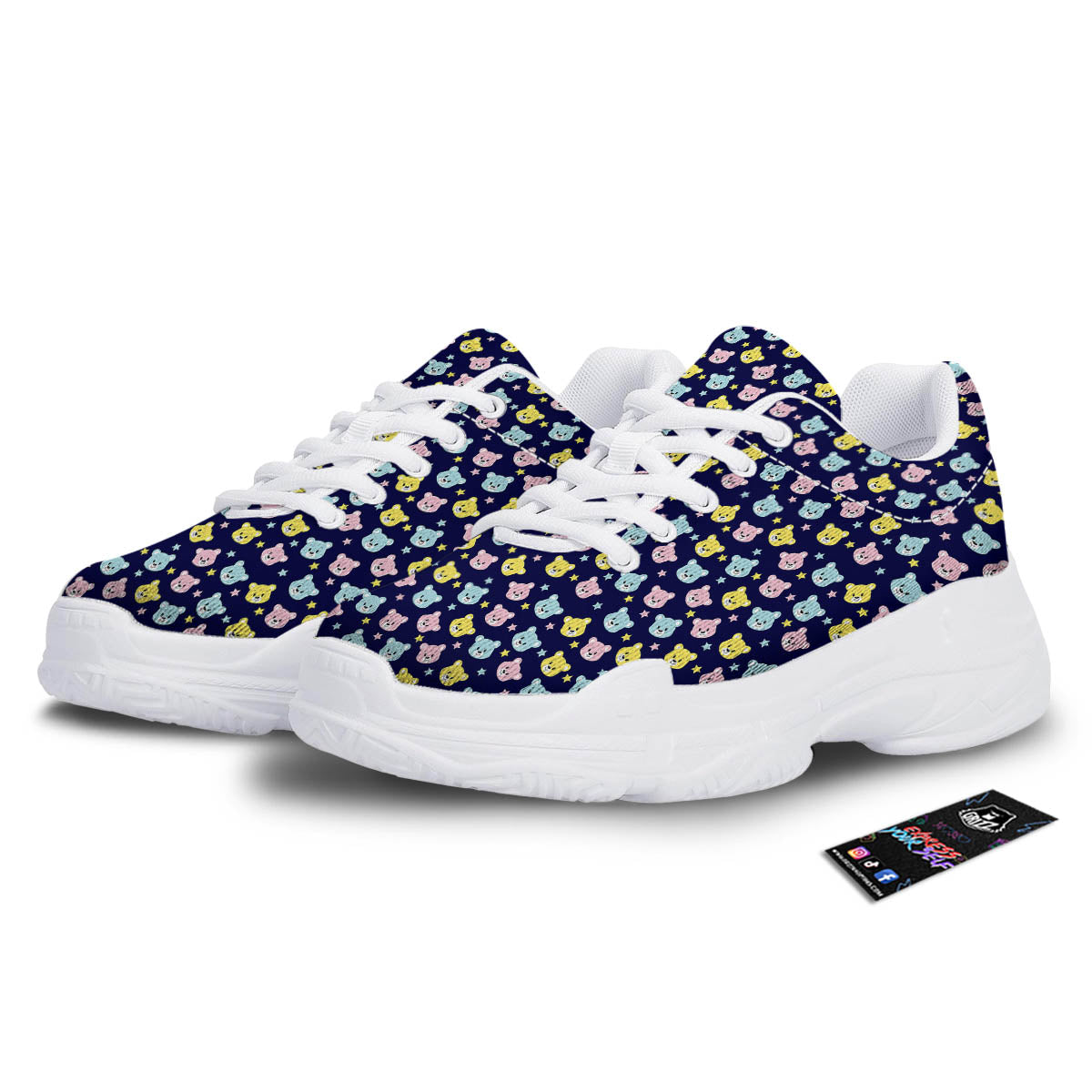 Teddy Bear Cartoon Print Pattern White Chunky Shoes-grizzshop