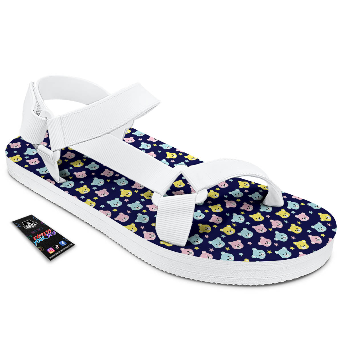 Teddy Bear Cartoon Print Pattern White Open Toe Sandals-grizzshop