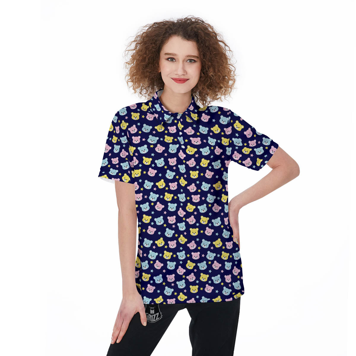 Teddy Bear Cartoon Print Pattern Women's Golf Shirts-grizzshop