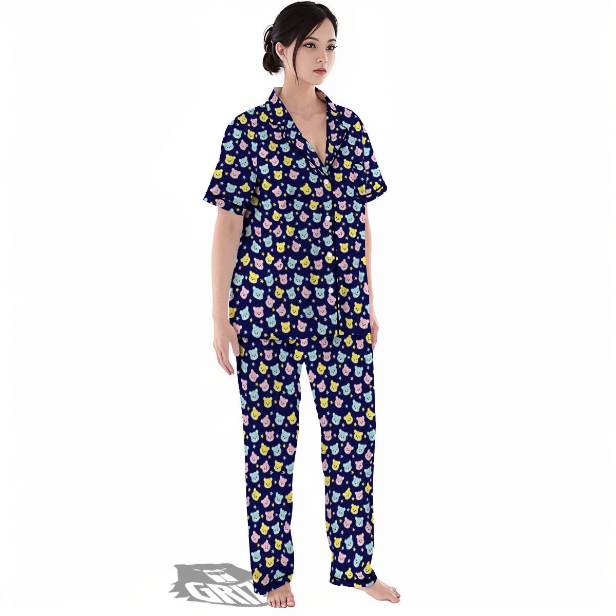 Teddy Bear Cartoon Print Pattern Women's Pajamas Set-grizzshop