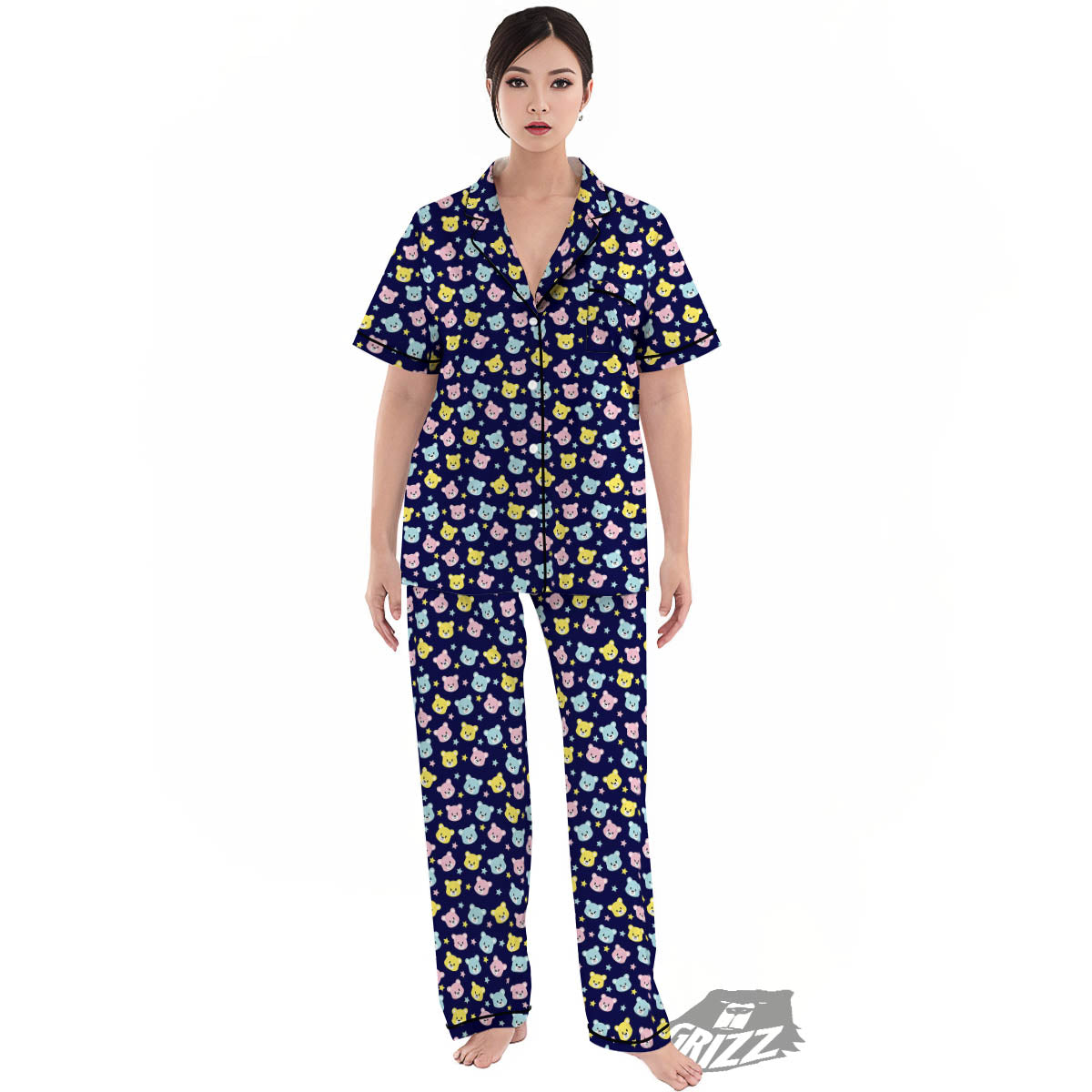 Teddy Bear Cartoon Print Pattern Women's Pajamas Set-grizzshop
