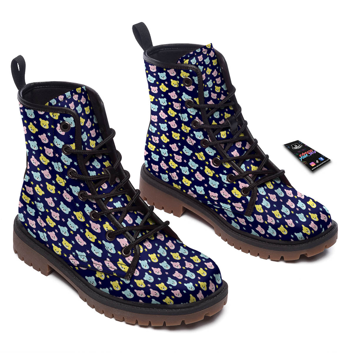 Teddy Bear Cartoon Print Pattern Work Boots-grizzshop