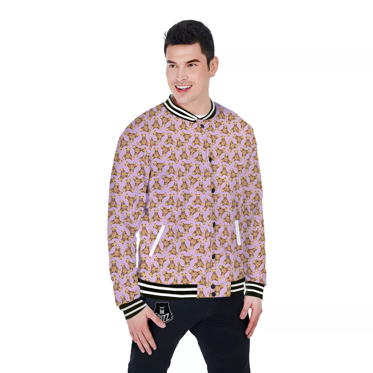 Teddy Bear Cute Print Pattern Baseball Jacket-grizzshop
