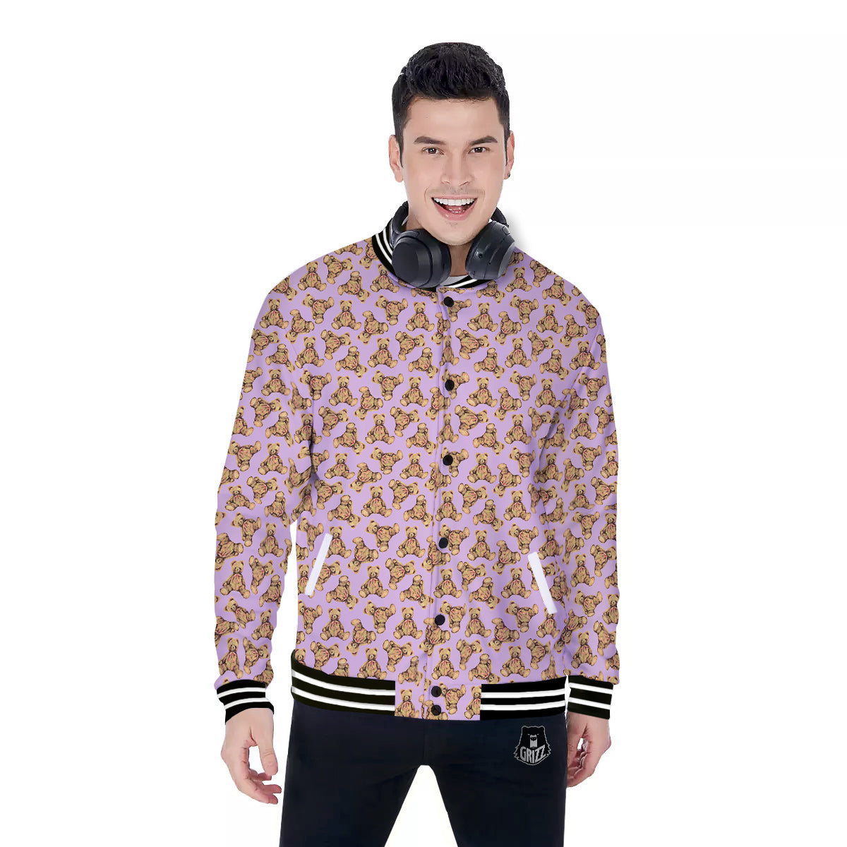Teddy Bear Cute Print Pattern Baseball Jacket-grizzshop