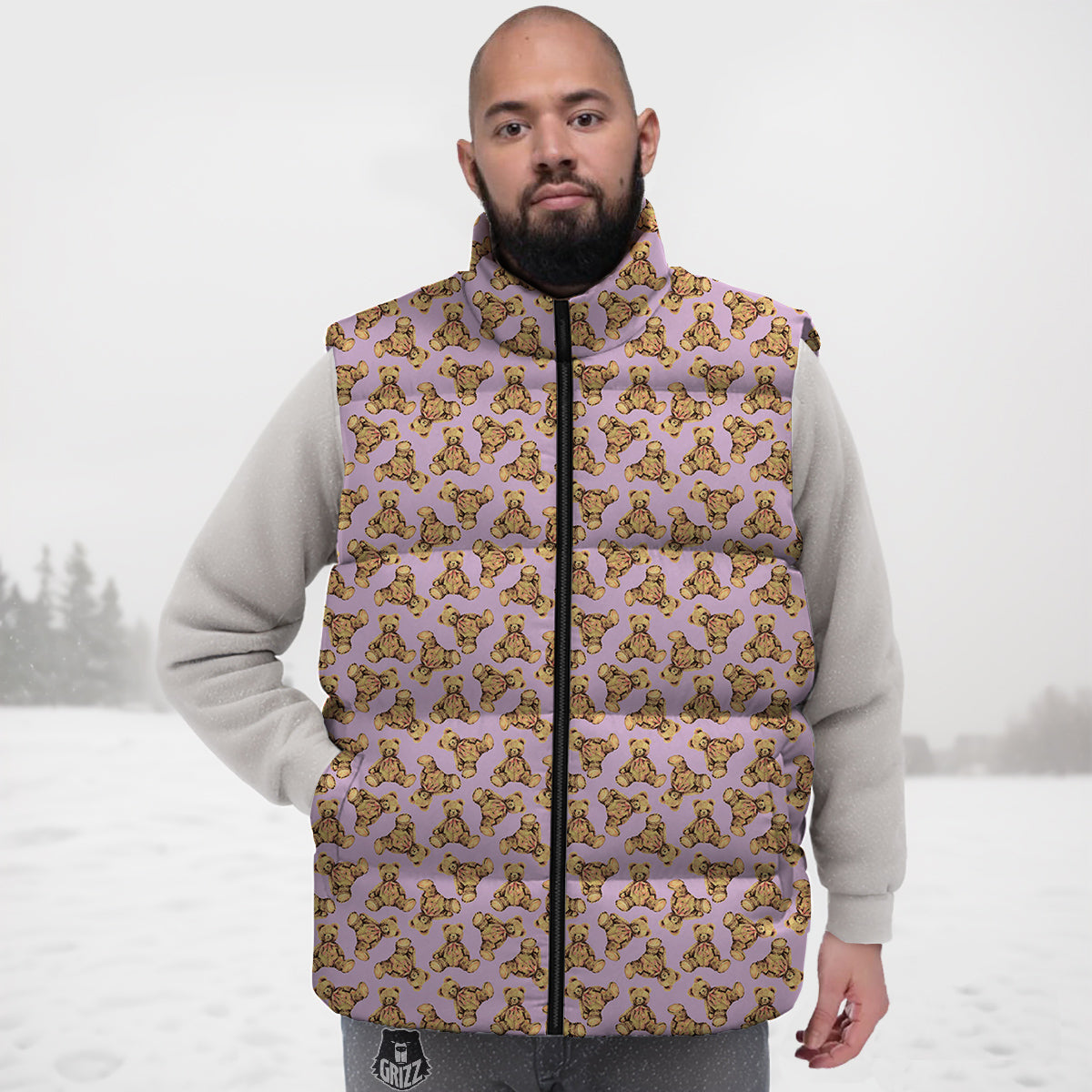 Teddy Bear Cute Print Pattern Down Vest