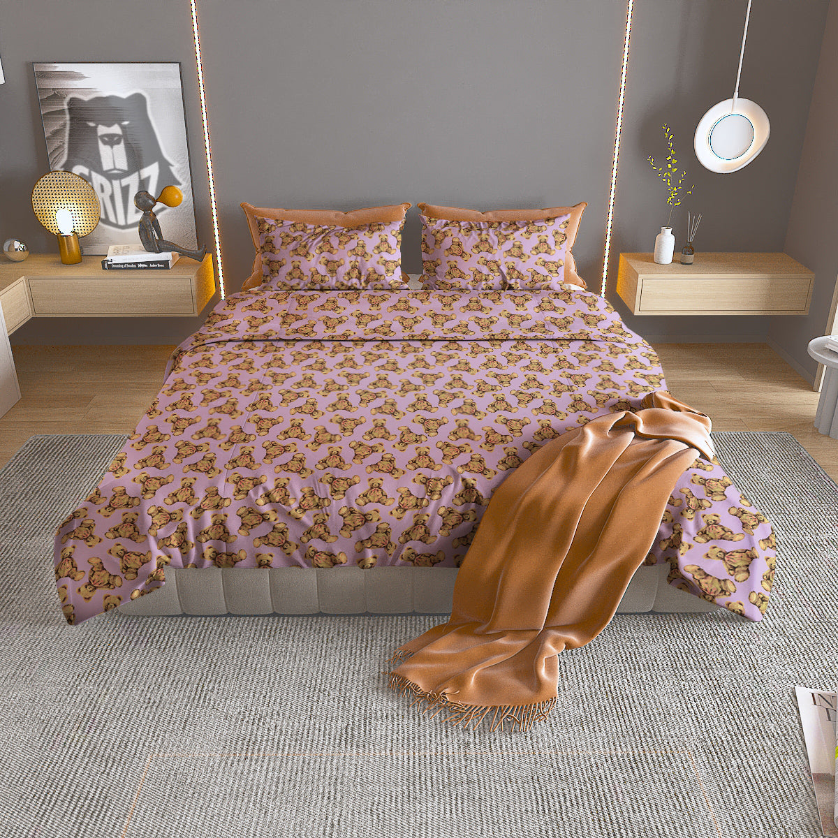Teddy Bear Cute Print Pattern Duvet Cover Bedding Set