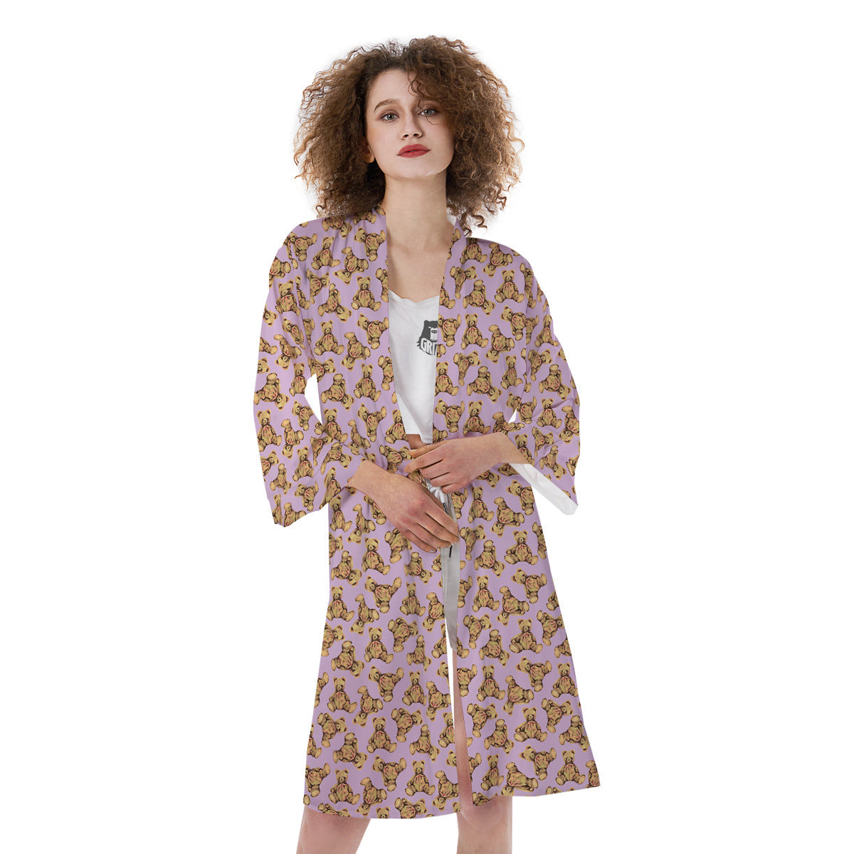 Teddy Bear Cute Print Pattern Kimono-grizzshop