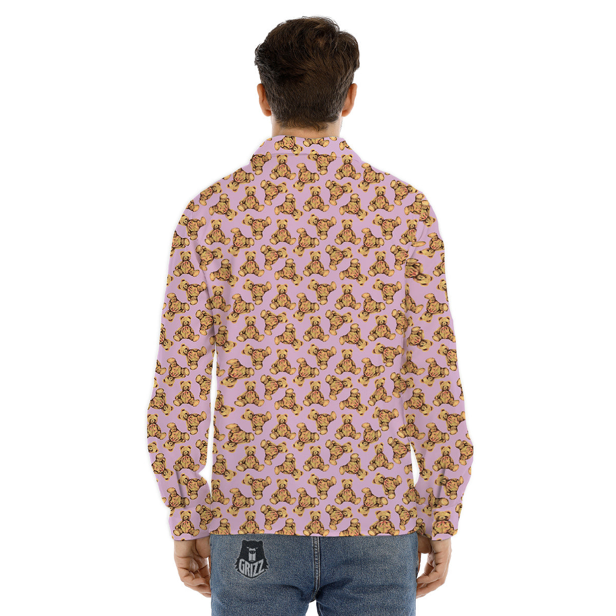 Teddy Bear Cute Print Pattern Men's Dress Shirts-grizzshop