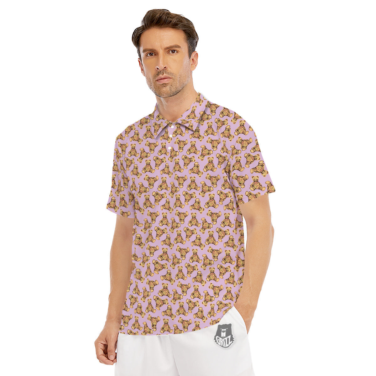 Teddy Bear Cute Print Pattern Men's Golf Shirts-grizzshop