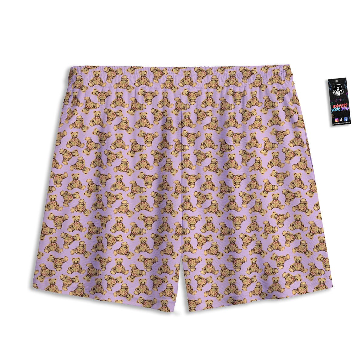 Teddy Bear Cute Print Pattern Mesh Shorts